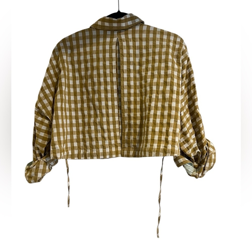 Zara Gingham Button-Up Cropped Shirt with Adjustable Drawstring Hem- Size S - Picture 6 of 7